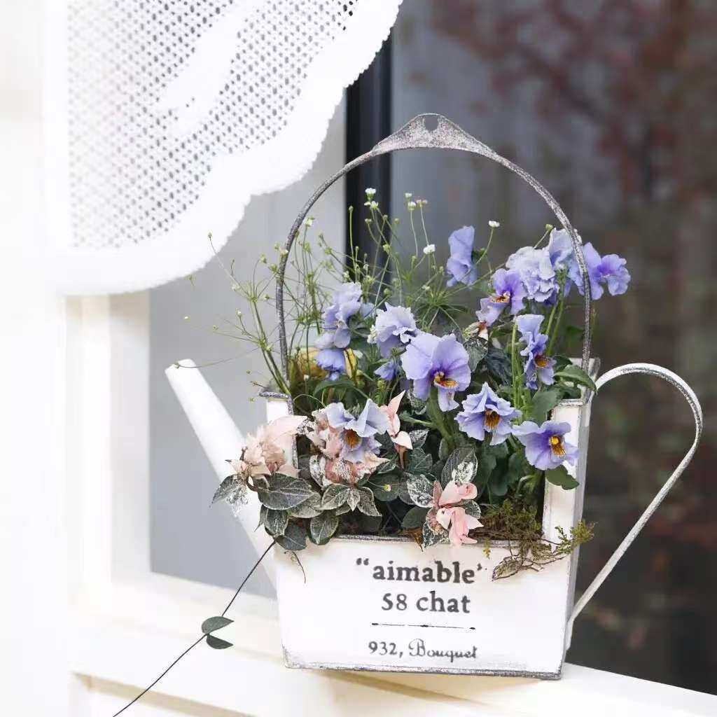 Kettle Flower Pot Desktop Decoration Flower Bucket Balcony Gardening Iron Pot