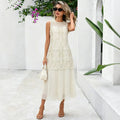Heavy-duty Jacquard Embroidery Faux Two-piece Sleeveless Dress