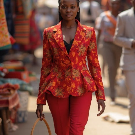Lady's Retro Geometric Style Suit Jacket Set