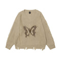 Butterfly Destroyed Frayed Knitted Worn Design V-neck Sweater