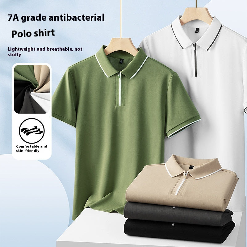 Solid Color Zipper High Quality POLO Men's Short Sleeve